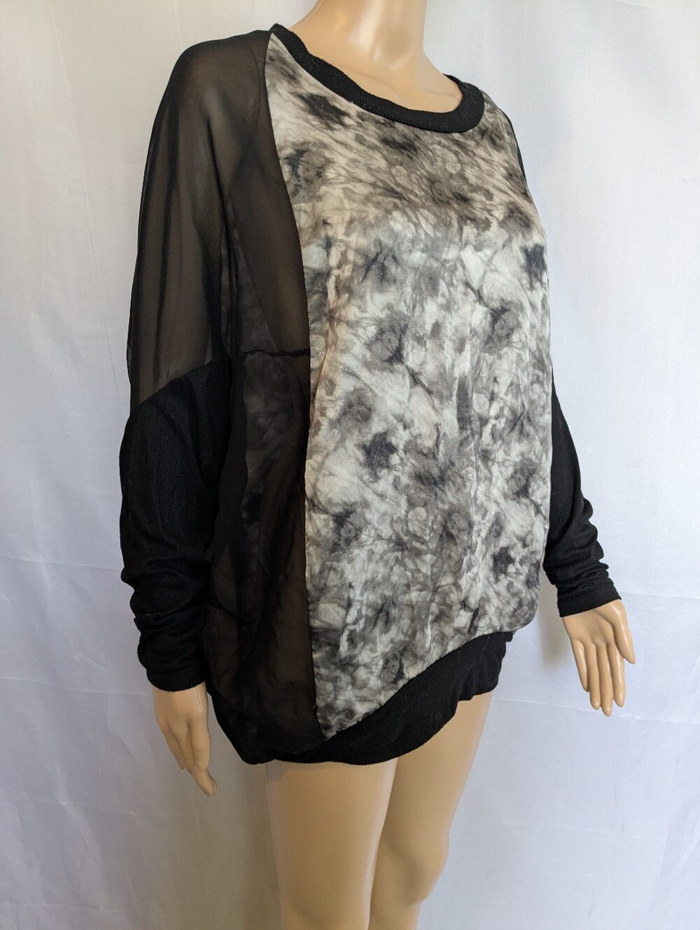 ​Yuki Silk Rayon Oversized Cocoon Top Dolman Batwing Sheer Ribbed Blouse Sweater
